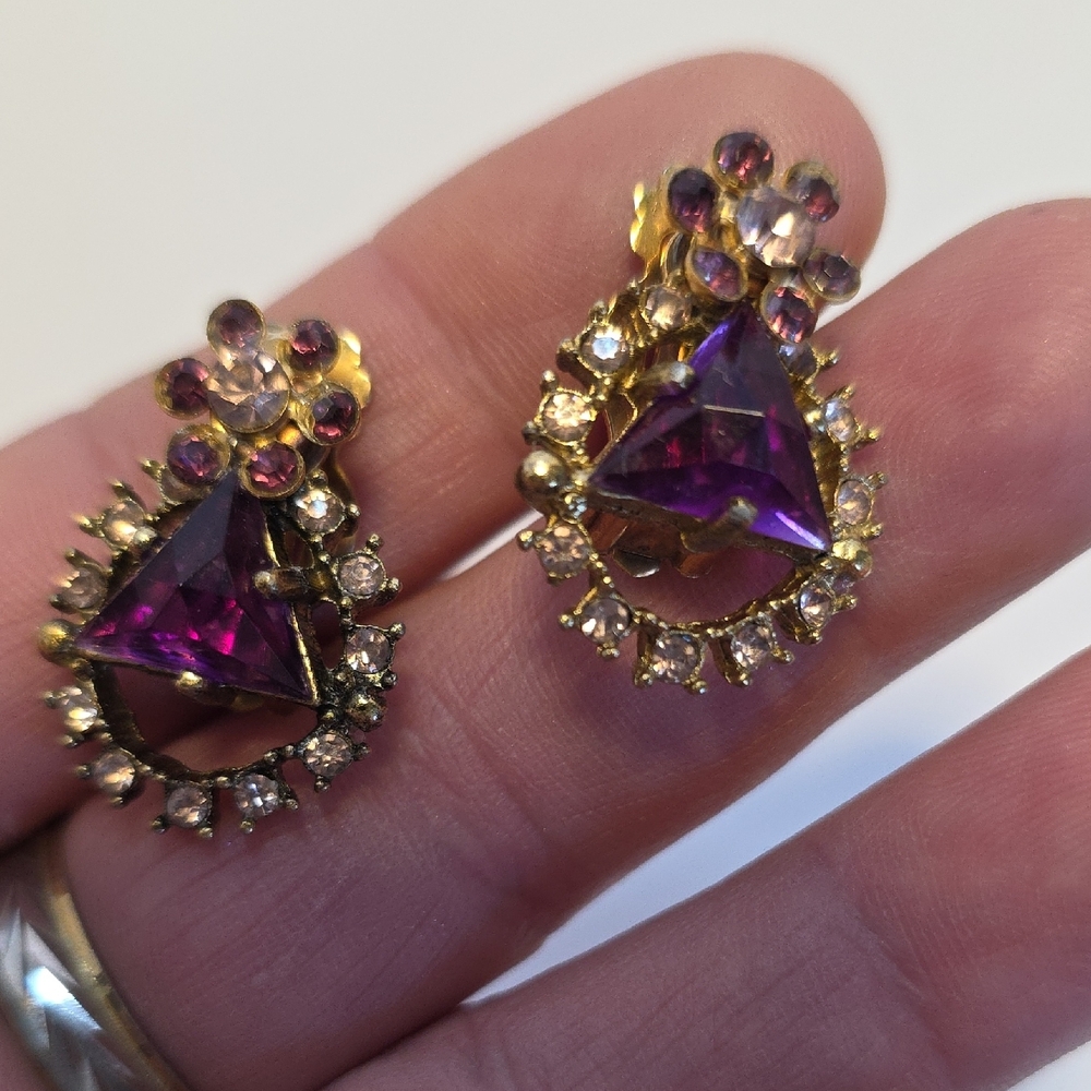 Vintage Fushia and Gold-tone Floral Earrings